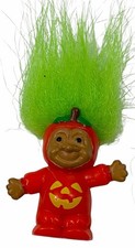Vintage 1980s Russ Miniature Halloween Troll Pumpkin Jack O Lantern Green Hair picture