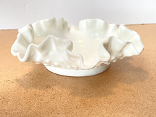 VINTAGE FENTON 6” WHITE MILK GLASS HOBNAIL BOWL DISH RUFFLED CRIMPED EDGE picture