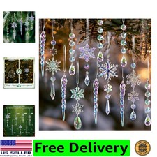 Crystal Christmas Tree Ornaments, 18pcs Iridescent Acrylic Snowflake Icicle picture