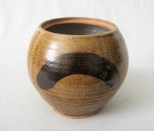 Vintage Studio Art Pottery Speckled Brown Vase Signed 5.5