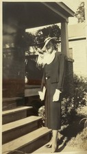 📸 Vintage Tall Androgynous Woman Hat Heels Porch Fashion Snapshot c.1940–1955 picture
