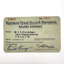 1931 Waterloo Cedar Falls Northern Railway Pass 858 Rock Island Line CRI&P Ry picture