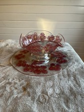 Vintage Lancaster Colony Glass Dogwood Footed Bowl & Plate 1940's picture