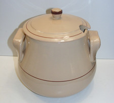 Vintage Hand Turned Stoneware 5 Quart Bean Pot Soup Tureen Double Handle 5-east picture