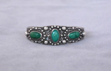 Old Pawn Navajo Sterling Silver Bracelet - 3 Turquoise Stones w. Applique - 5.75 picture