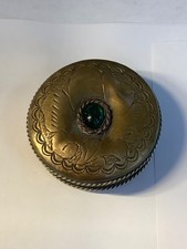 VINTAGE BRASS TONED DECORATIVE SMALL ROUND CONTAINER picture