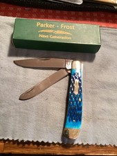 Parker-Frost Trapper Pocket Knife Blue Jigged Bone 2-Blade   New in Box picture