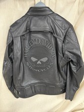 Harley Davidson Willie G Reflective Skull Leather Jacket Removable Zipper Liner picture