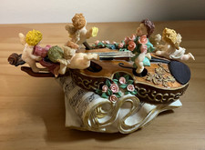 Vintage Violin Music Box 5 Cherub Angels Roses Musical Figurine Working picture