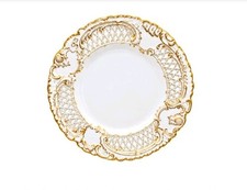 Vintage Reticulated Porcelain Wall Plate Gold Gilt Pierced Rococo 8.5