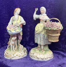 2 Karl Thieme Porcelain Pastoral Style Figurines Gardener’s Child, Flower Seller picture