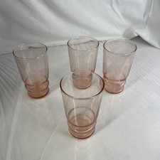 4 LIBBEY RIBBED  Art Deco 5” PINK DEPRESSION TUMBLER GLASSES 1930s picture