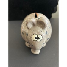 Piggy Bank Grey Good Polka Dot Ceramic Elephant Unbranded Handmade picture