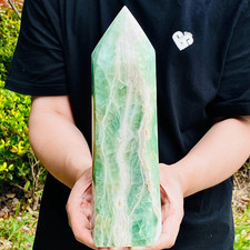 6.28LB Natural green fluorite, obelisk, quartz crystal energy column picture