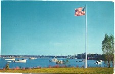 Greenport NY Sterling Creek Harbor Boats Flag Chrome Postcard Long Island Unused picture