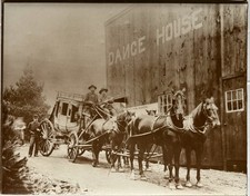 Vintage 1894 Press Photo Print, Men riding a stagecoach Near Dance House ￼ picture