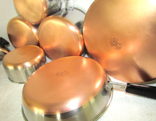 VINTAGE REVERE WARE POTS, PANS, SKILLET, ALL WITH  LIDS COPPER CLAD MADE IN USA picture