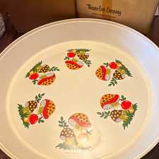 Thermo-Serv Round Serving Tray, White Plastic, Merry Mushroom Pattern picture