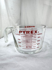 Vtg PYREX 532 Measuring 4 Cup Glass 32oz Red Print 1 Qt Batter Bowl USA FrShip picture