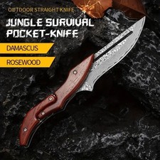 Damascus Steel Mechanical Folding KnifeNatural Wood Handle Tactical Pocket Blade picture