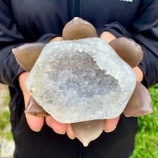 417G Natural Agate Geode Carved Lotus Flower, Hand Carved Healing Crystal Home picture
