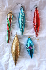 Vtg 5 Mercury Glass Teardrop Icicle Christmas Ornaments West germany picture