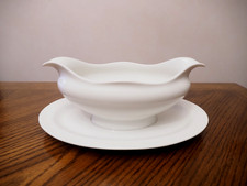 Antique (1894-1931) HAVILAND Limoges All White Gravy Boat w/Attached Underplate picture