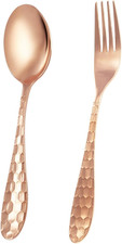 Copper Spoons & Forks Set - 99% Pure Copper - Heavy Duty Kitchen & Salad Hammere picture