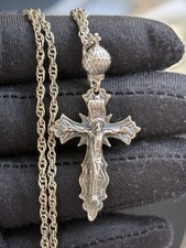Necklace Jesus Pendent Silver 925 Jewelry Chain Women's Mens Amulet Rare Vintage picture