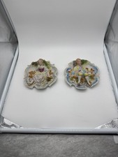 Vintage Japanese Chase Hand Painted 3D Porcelain Colonial Couple Wall Plaques Se picture