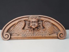 Antique oak wood carved angel head wall plaque picture