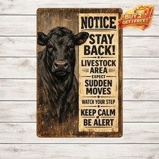 Antique Black Angus Cattle Cow Print Farmhouse Metal Tin Sign 8x12 picture