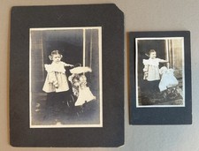Two Cabinet Photographs Violet & Dolls Carriage circa 1910 stroller pram picture