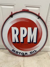 Vintage RPM Motor Oil Porcelain Sign Original Rare With Added Ring 28” DSP NICE picture