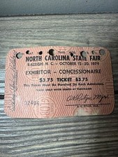 Vintage 1979 North Carolina State Fair Ticket Raleigh NC Exhibitor Concessionair picture