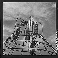 Photo:Children on Playground Jungle Gym 1900s Black and White Photograph picture