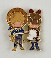 Wolfpit Enterprises Joan Walsh Anglund Goldtone Enamel Vtg Button Pin Brooch picture