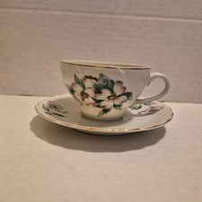 Vintage Grantcrest China Porcelain Tea Cup & Saucer Dogwood Blossoms Japan Used picture