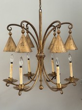 MASSIVE Gilt Wrought Iron French Tudor Bouillotte Chandelier Spanish Revival 29’ picture