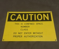 vintage authentic porcelain enamel caution sign 10”by 7” picture