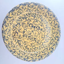 Roseville Pottery Spongeware Pie Plate Blue Tan Stoneware USA Farmhouse 9.5