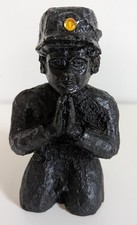 J Kourey 1970s Praying Coal Miner Figurine Sculpture Made Of Real Coal WV picture
