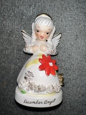 VTG Napco A1372 December Christmas Birthday Ceramic Angel Poinsettia Japan Crack picture