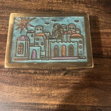 Vintage Brass Box Jerusalem Lid Scene Made in Israel Cigarette Catch all Jewelry picture