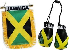 3pcs, Jamaica flag, Jamaican flag mini banner & Boxing gloves Rear view mirror picture