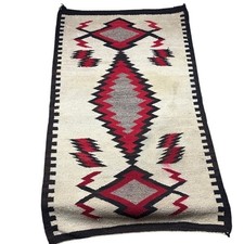 Vintage Navajo Rug 33 x 55 Mesa Red Native American Dine Wool Woven Mid 1900s picture