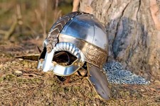 Medieval Antique Norman Viking Steel Helmet With Chainmail Knight Armor Helmet picture