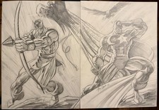 Gary Barker Original Art 1993 Captain America & Hawkeye Double Page Splash picture