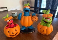 Sesame Street Halloween Pumpkin Cookie Monster Elmo & Oscar Figurine Set picture