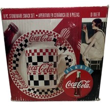 Vintage 1996 Coca-Cola 8 Piece Stoneware Snack Set Plates Mugs Original Box picture